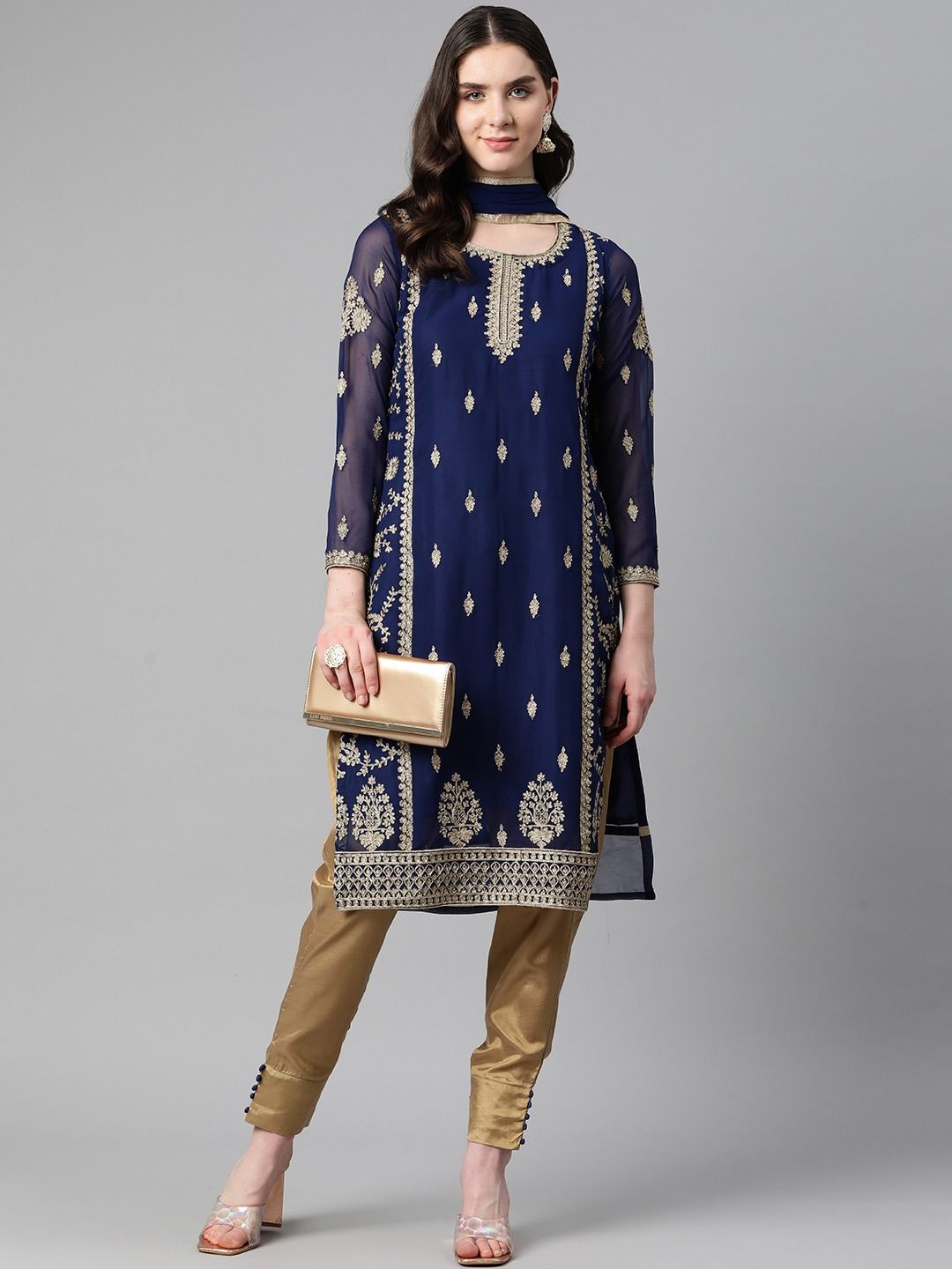 straight-style-georgette-fabric-navy-blue-color-kurti