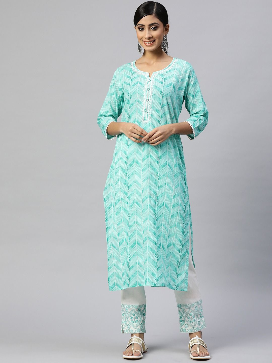 Purple Sea Green Organic Cotton Straight Kurta