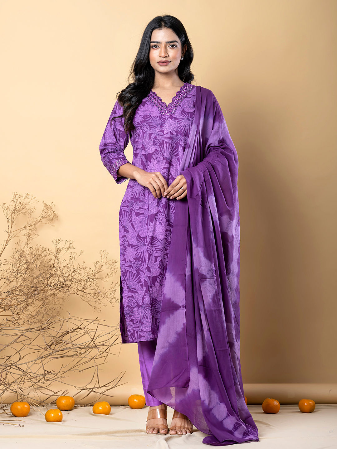 Light Purple - Plain Cotton Long Straight Kurta main image 0